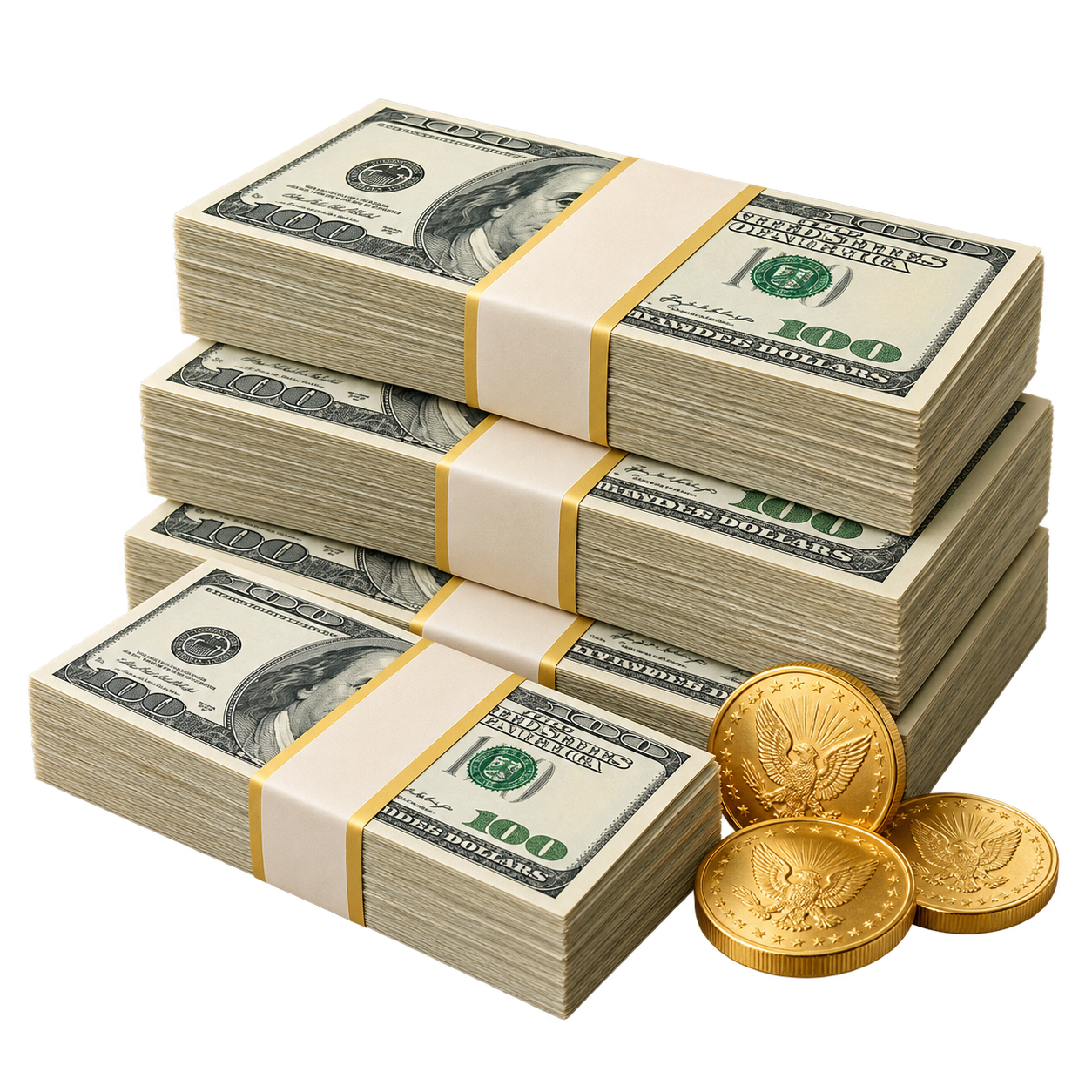 Stacked Cash & Gold Coins